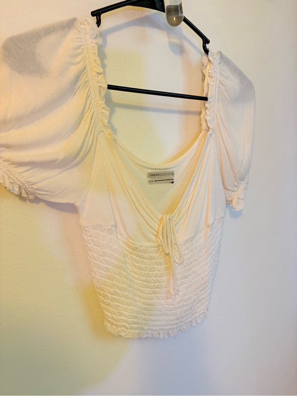 Urban Outfitters Ivory Smocked Puff Sleeve Crop Top